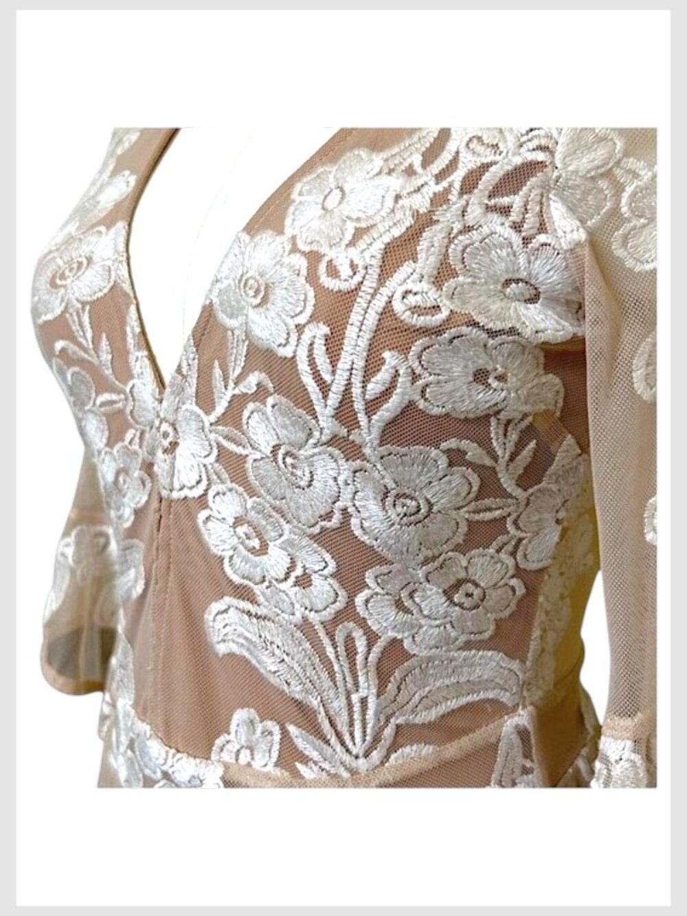 For Love & Lemons Temecula Embroidered Lace Mini Dress Nude XS - Picture 9 of 13